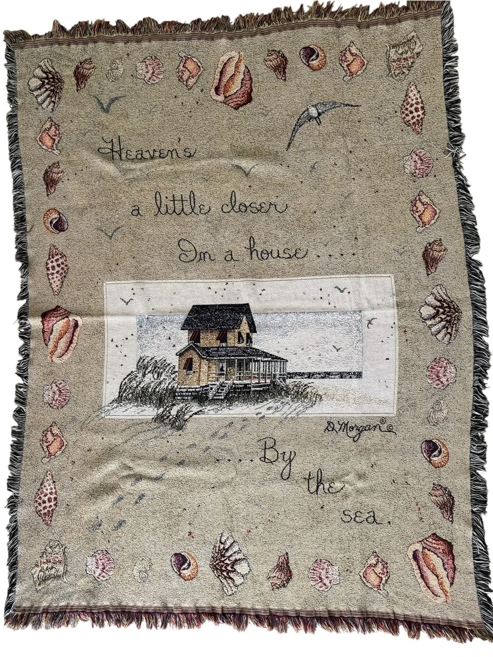 Vintage D Morgan Coastal Tapestry Blanket Heaven’s A Little Closer By The Sea